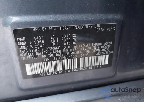 2013 Subaru Legacy 2.5I Premium из США, поврежденный, VIN 4S3BMBC69D3010538